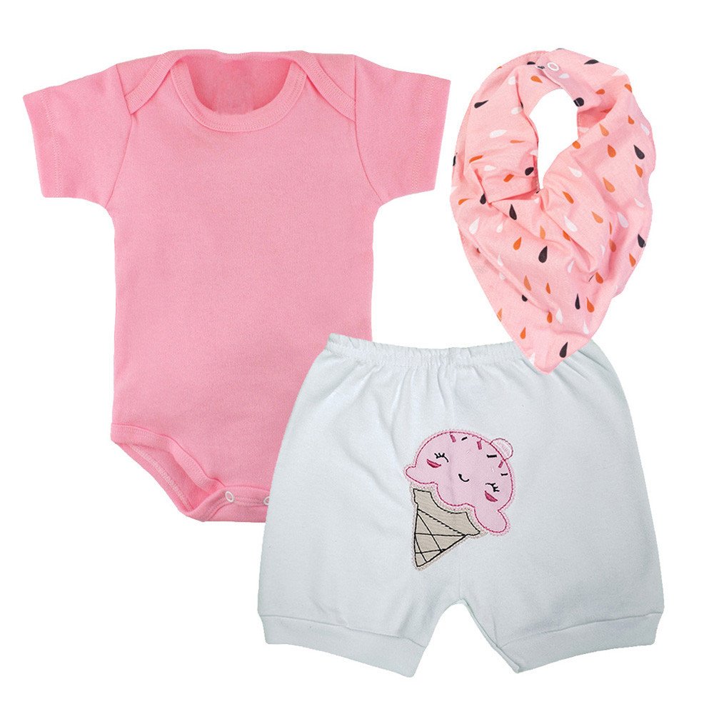Kit 3 Peças Roupinhas de Bebê com Body, Bandana e Short