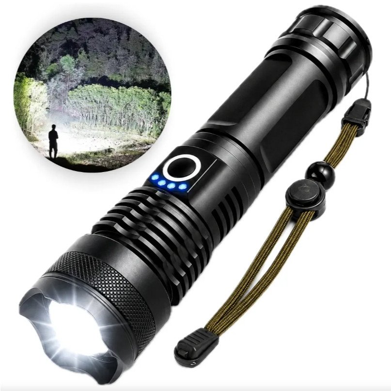 Lanterna Tática Profissional Recarregável LED Alta Potência com Zoom