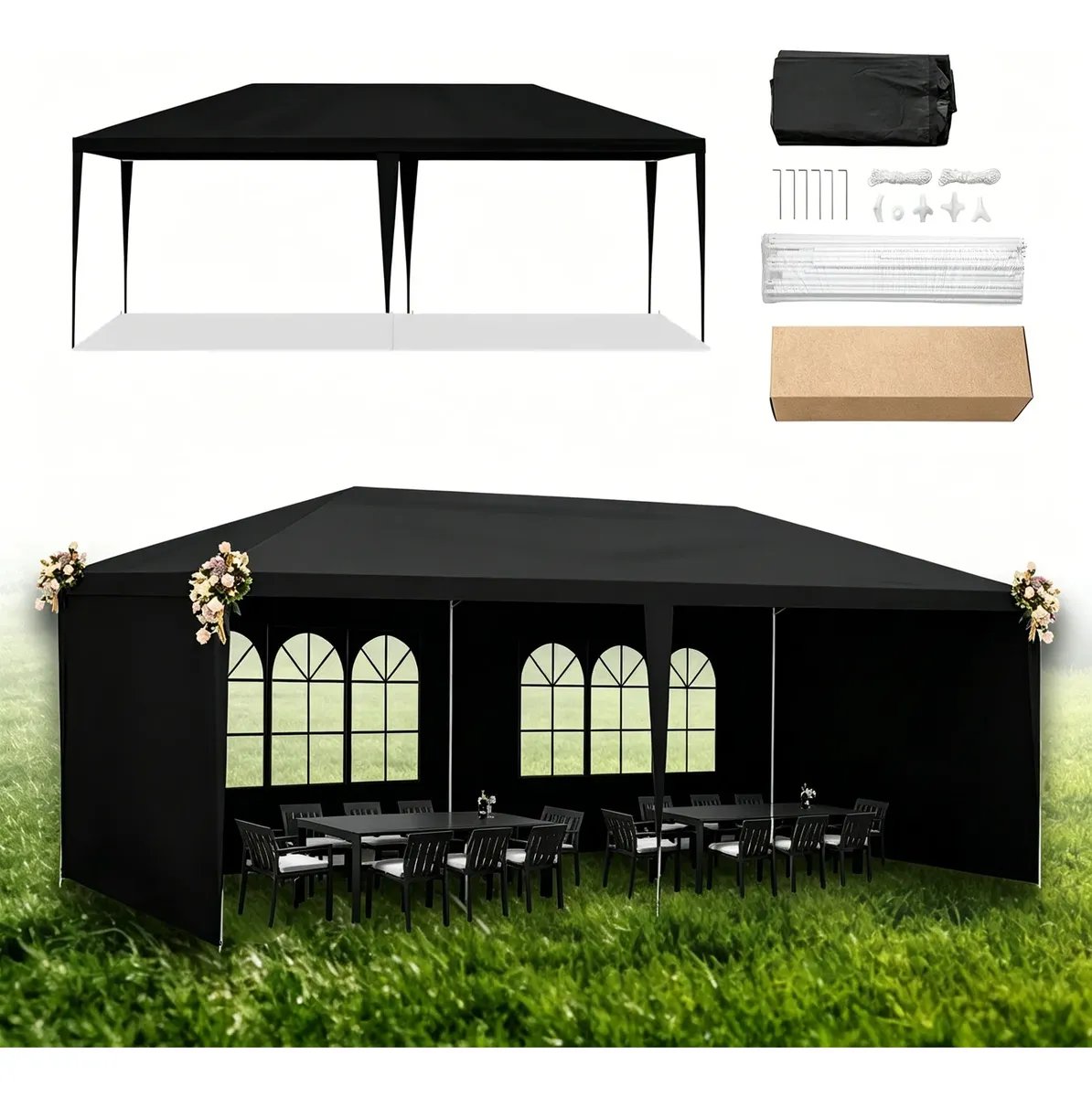 Tenda Gazebo Azul Polietileno 3x6m Desmontável para Camping