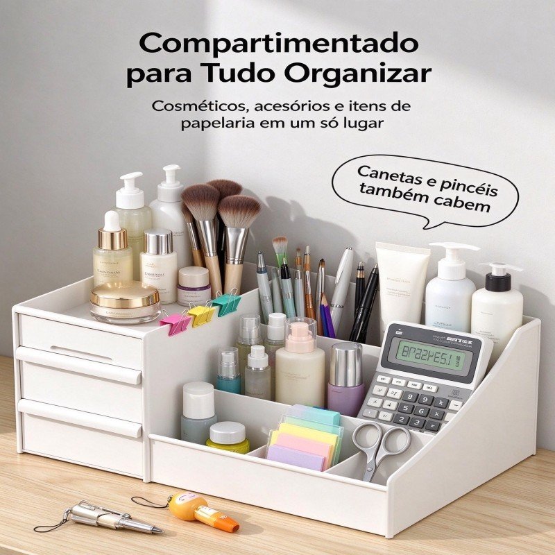 Organizador de Maquiagem Grande com Gavetas e Divisões