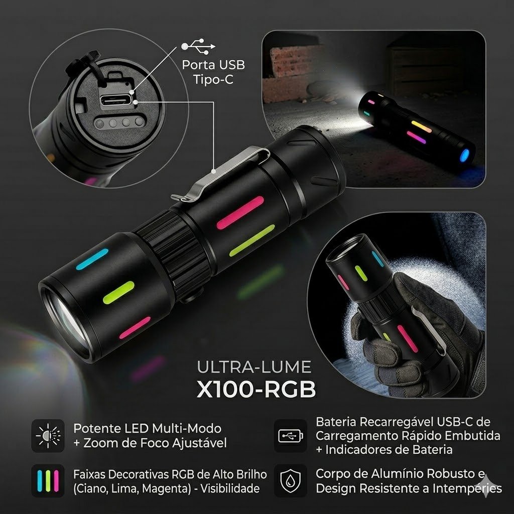 Mini Lanterna Tática LED com Laser Branco de Alta Potência