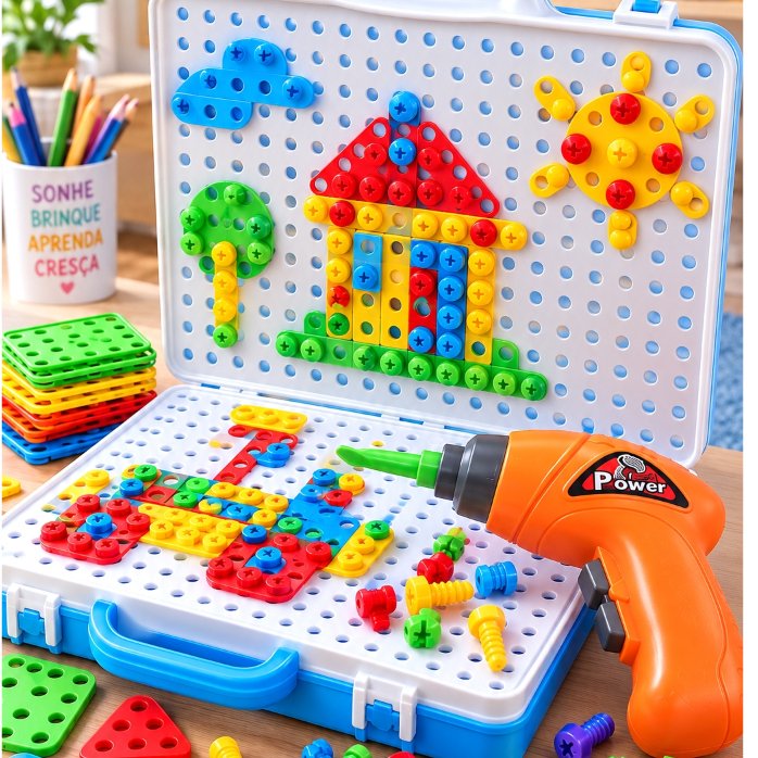 Kit Ferramenta Infantil Parafusadeira com 106 Peças